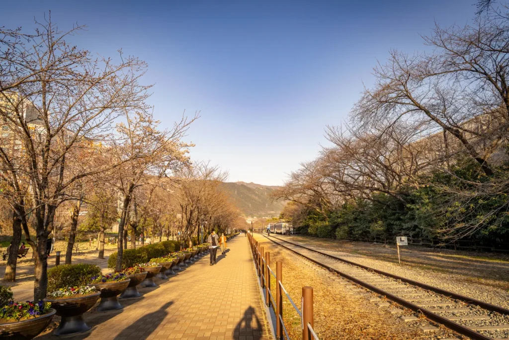 This is Gyeonghwa Station. The cherry blossoms haven't really bloomed yet.