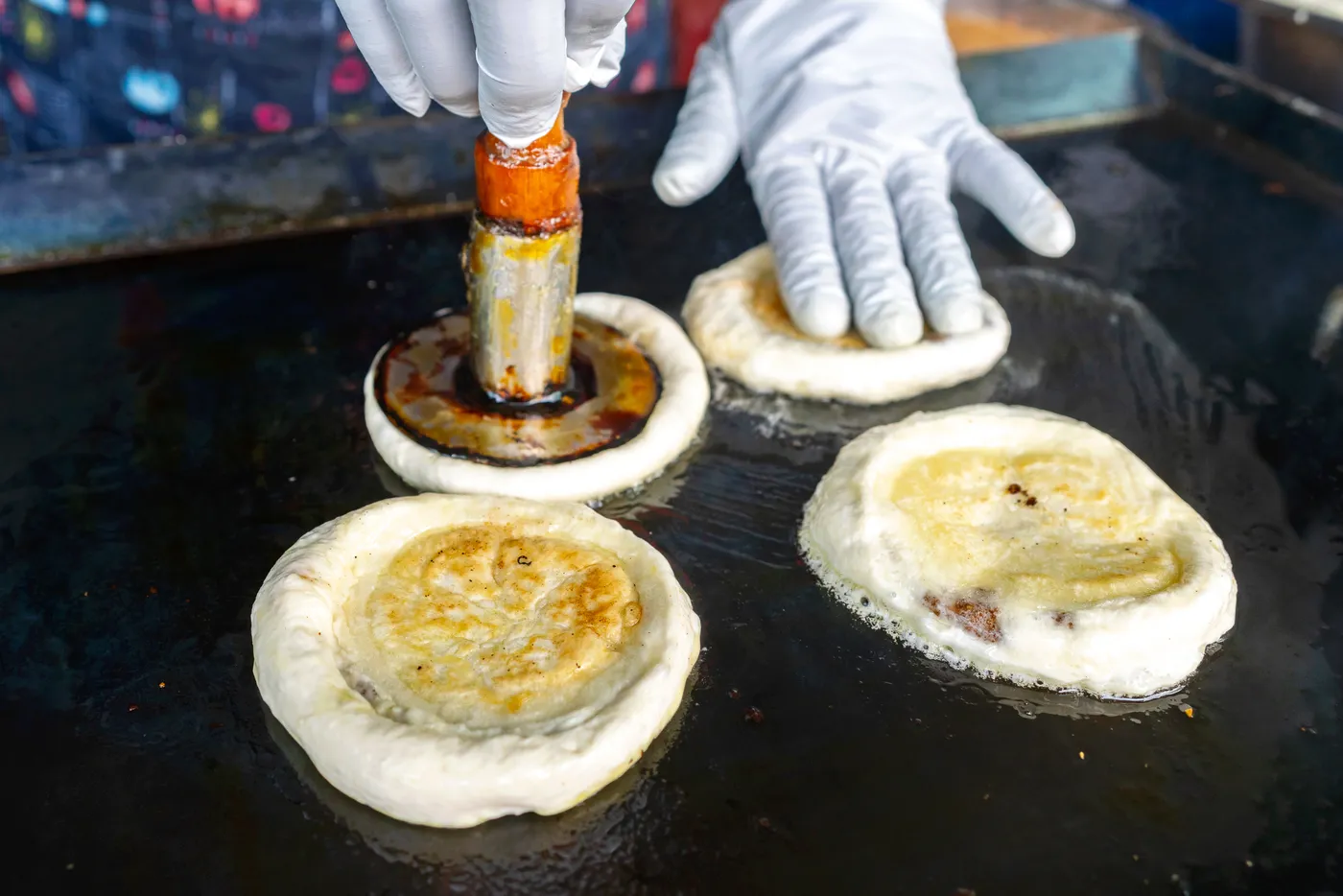 Hotteok cooked fresh to order.
